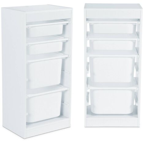 Meuble de rangement enfant 4 bacs de rangement. 41.5 x 30 x 89cm (Lot de 2) blanc