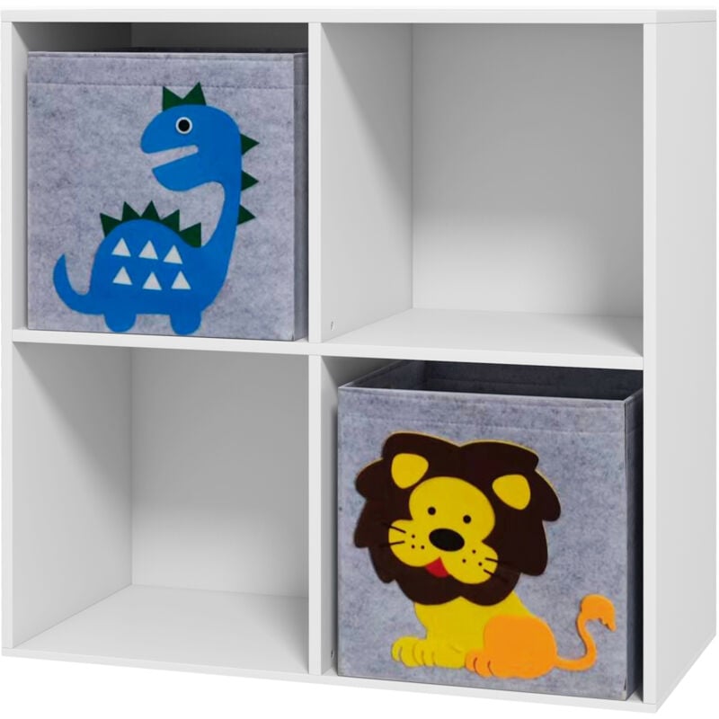 Meuble de rangement jouets enfant étagère de jouet pour chambre d'enfant 4 casiers 2 tiroirs non tissé mdf blanc