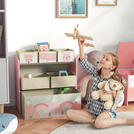 Meuble de rangement enfant avec 6 boîtes amovibles en tissu non tissé Organisateur de jouets. étagère 63L x 30l x 66H cm