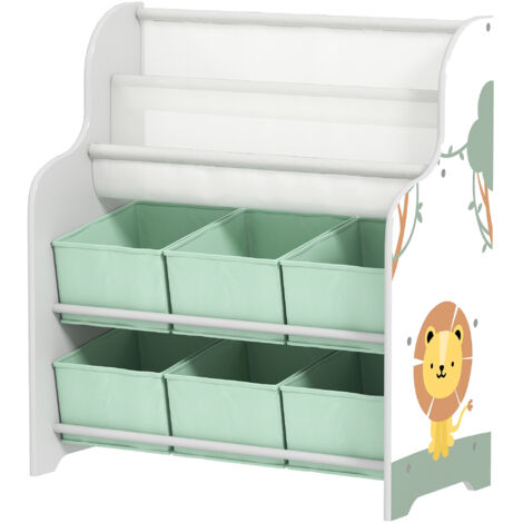Meuble de rangement enfant avec 6 tiroirs en tissu et étagère double niveau, 63x30x71cm, vert