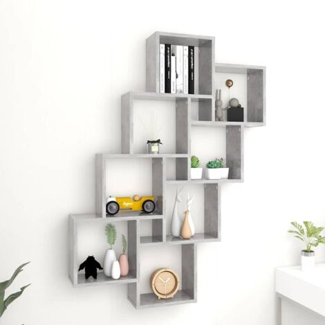 Meuble de rangement  Étagère cube murale,design contemporain Gris béton 90x15x119 cm Aggloméré -BV85639