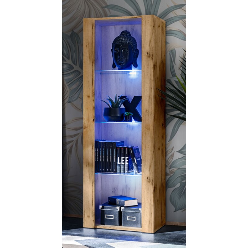 Extreme Furniture - Amoire Open Vertical 159, Wotan/Wotan, Largeur 55cm x Hauteur 159cm x Profondeur 35cm, led rgb, 3 étagères, pour Salon, Chambre,