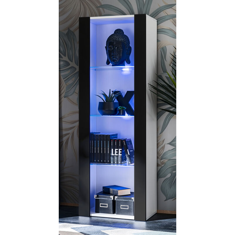 Extreme Furniture - Amoire Open Vertical 159, Blanc/Noir, Largeur 55cm x Hauteur 159cm x Profondeur 35cm, sans led, 3 étagères, pour Salon, Chambre,