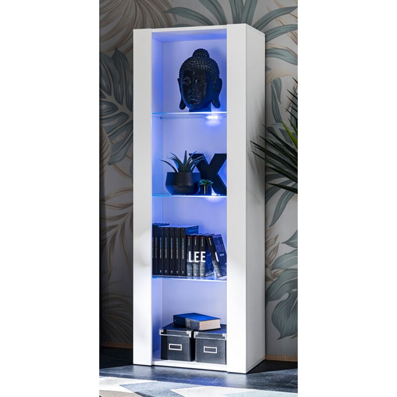 Extreme Furniture - Amoire Open Vertical 159, Blanc/Blanc, Largeur 55cm x Hauteur 159cm x Profondeur 35cm, sans led, 3 étagères, pour Salon, Chambre,