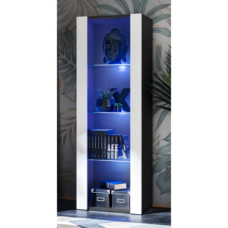 Extreme Furniture - Amoire Open Vertical 159, Noir/Blanc, Largeur 55cm x Hauteur 159cm x Profondeur 35cm, sans led, 3 étagères, pour Salon, Chambre,