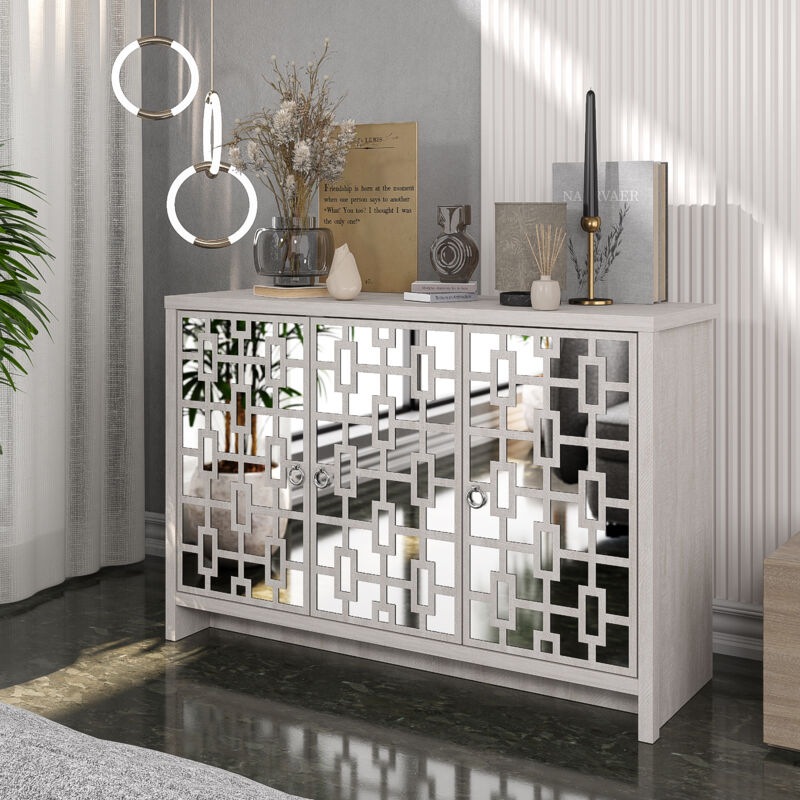 Buffet Galano Newark 3 Portes, 115.6cm w x 39.8cm d x 77.6cm h, Style Moderne, Couleur Chêne gris poussiéreux