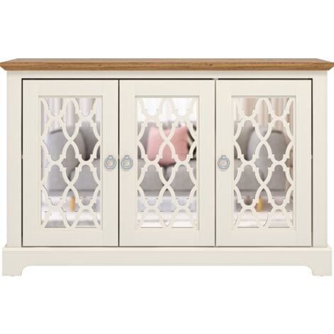 Meuble de Rangement GALANO Novara 3 Portes, 116.1 x 39.8 x 74.3 cm, Style Moderne, Couleur Ivoire