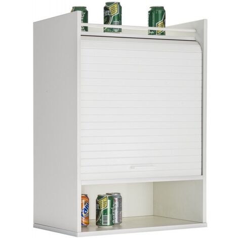 Meuble de rangement haut à rideau 3 niches blanc Lohan