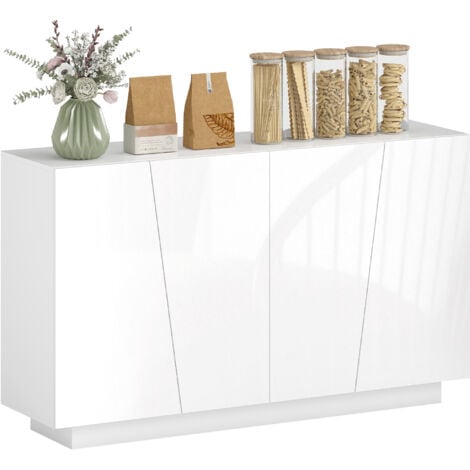 HOMCOM Buffet design façade blanc laqué 4 portes 2 étagères dim. 150 x 40 x 88 cm blanc