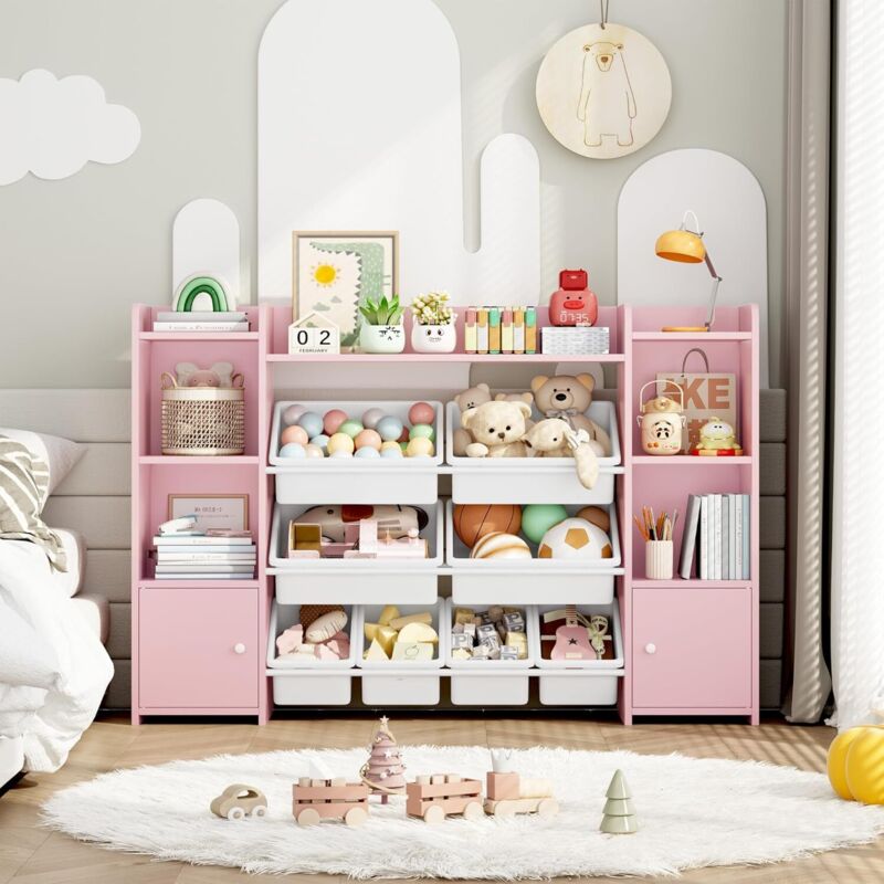 Meuble de Rangement Jouets Enfant Bibliothèque Enfant avec 8 Boîtes Amovibles 9 Étagères Organisateur de Jouets pour Chambre d’Enfant Salle de Jeu