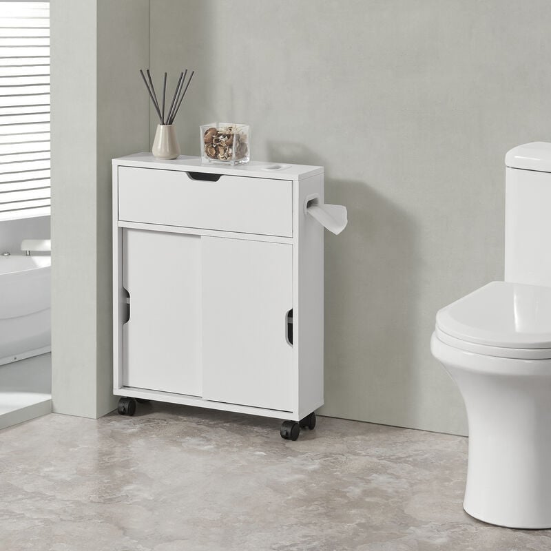 Meuble de rangement Kempele pour salle de bain à portes coulissantes blanc [en.casa]