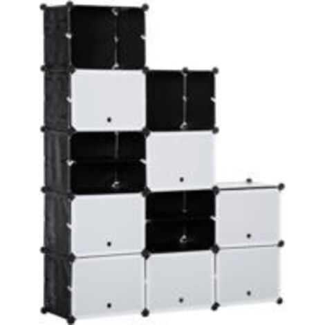 Meuble de rangement Meuble à chaussures modulable 12 casiers avec portes et étagères - dim. 125L x 32l x 125H cm - noir