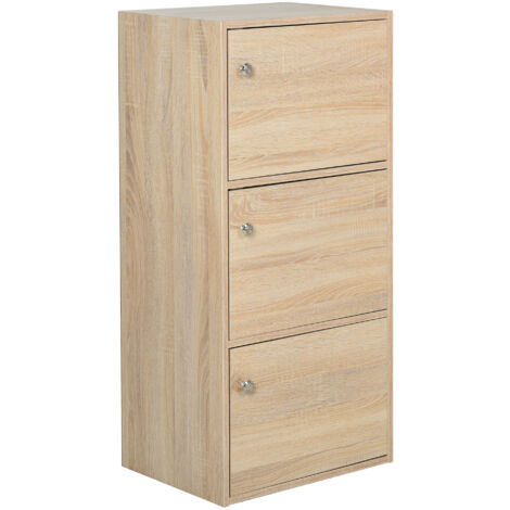 Meuble de Rangement Mobile 3 Étagères en Bois avec Portes pour Salon, Bureau ou Chambre, 48x34x100 cm