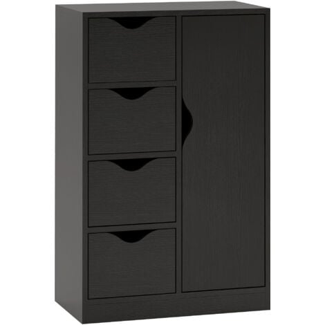 HOMCOM Meuble de rangement moderne 1 porte 4 tiroirs - panneaux particules noir grain de bois