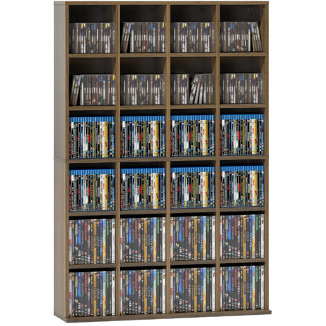 Meuble de rangement multimédia 456 CD/ 336 DVD - bibliothèque en bois avec étagères réglables, 89 x 130,5 cm, marron