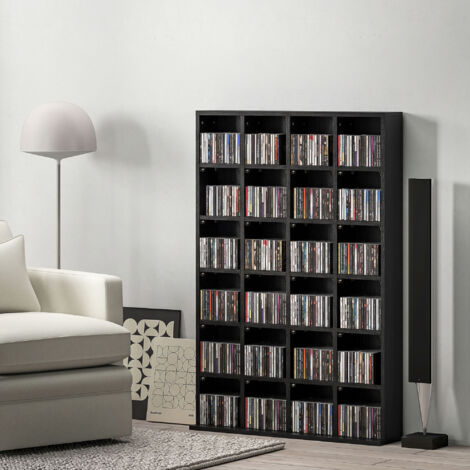 Meuble de rangement multimédia 456 CD/ 336 DVD - bibliothèque en bois avec étagères réglables. 89 x 130.5 cm. noir