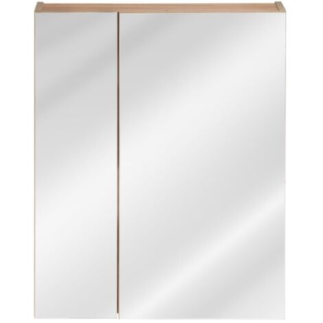 Meuble de rangement NALYA 75 cm – Chêne clair – 2 portes avec miroirs suspendu