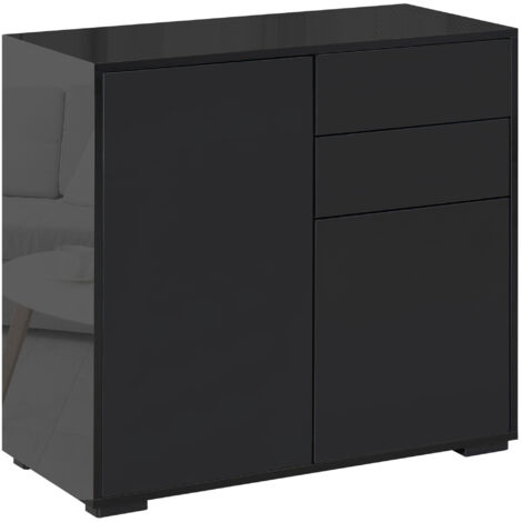 Meuble de rangement noir en buffet avec 2 tiroirs et 2 portes anti-basculement pour chambre du salon 117x36x74cm