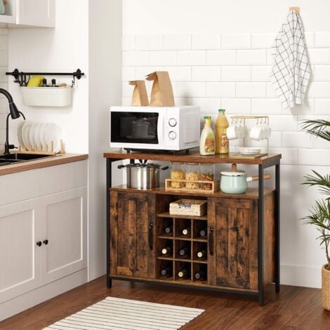 Meuble de Rangement, Placard 2 Portes, 100 x 35 x 81,4 cm, Style Industriel, Marron Rustique et Noir