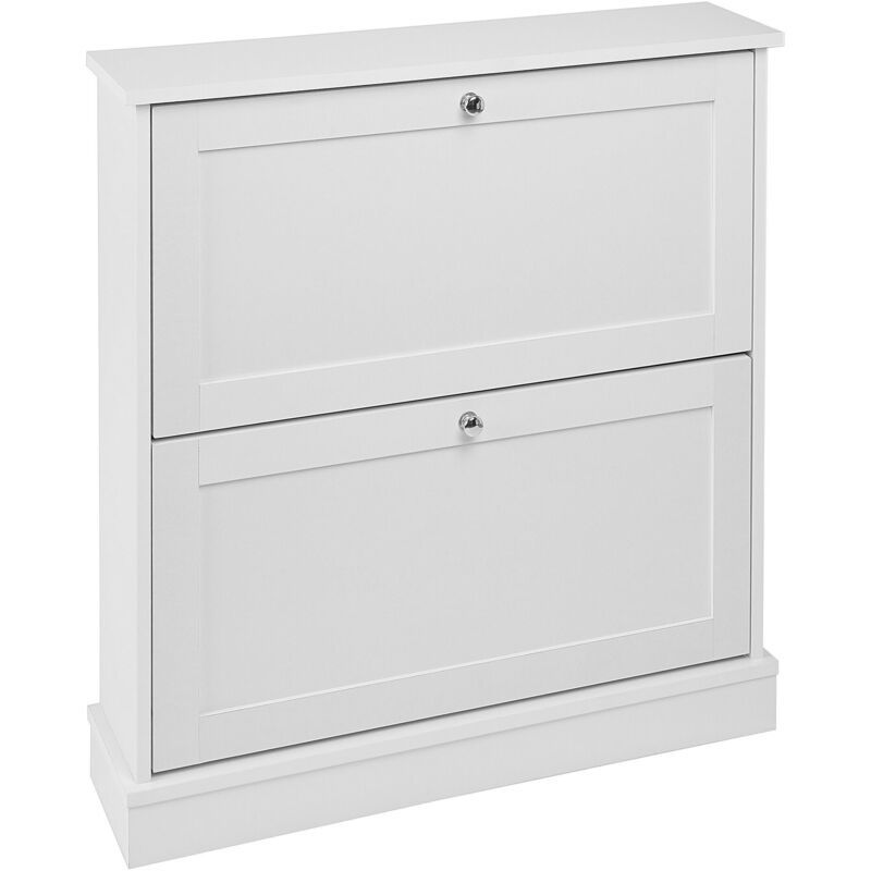 Meuble de Rangement pour Chaussures avec 2 Compartiments en Panneau de Particules Blanc Chelan