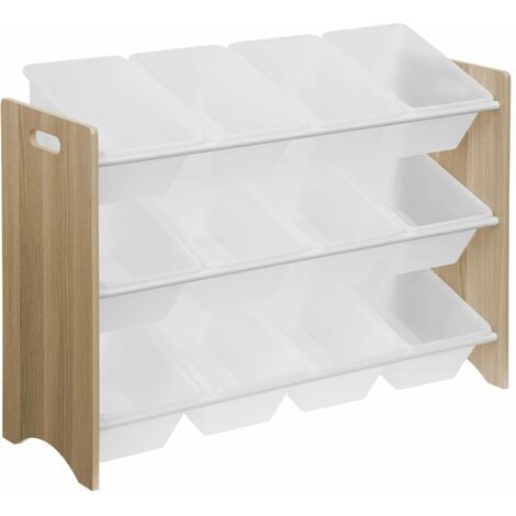 Meuble de rangement pour enfant avec 12 casiers - Tobias - MDF décor bois naturel. L 84 x P 29.5 x H 60cm