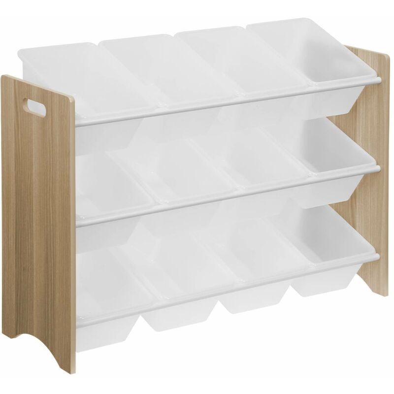 Meuble de rangement pour enfant avec 12 casiers - Tobias - MDF décor bois naturel. L 84 x P 29.5 x H 60cm