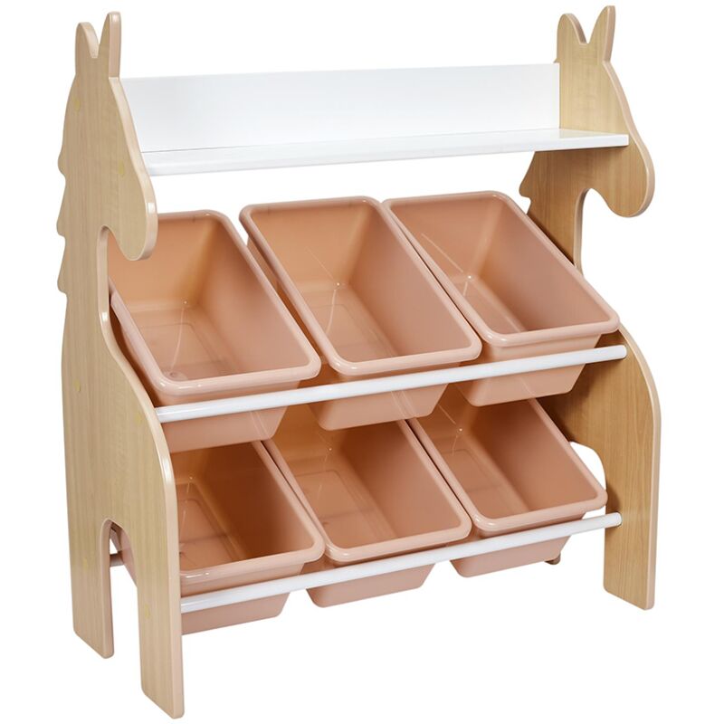 Meuble de rangement à 6 bacs 'Licorne' - Rose/Blanc - l 63,3 x h 71,5 x p 29,5 cm - Livraison gratuite