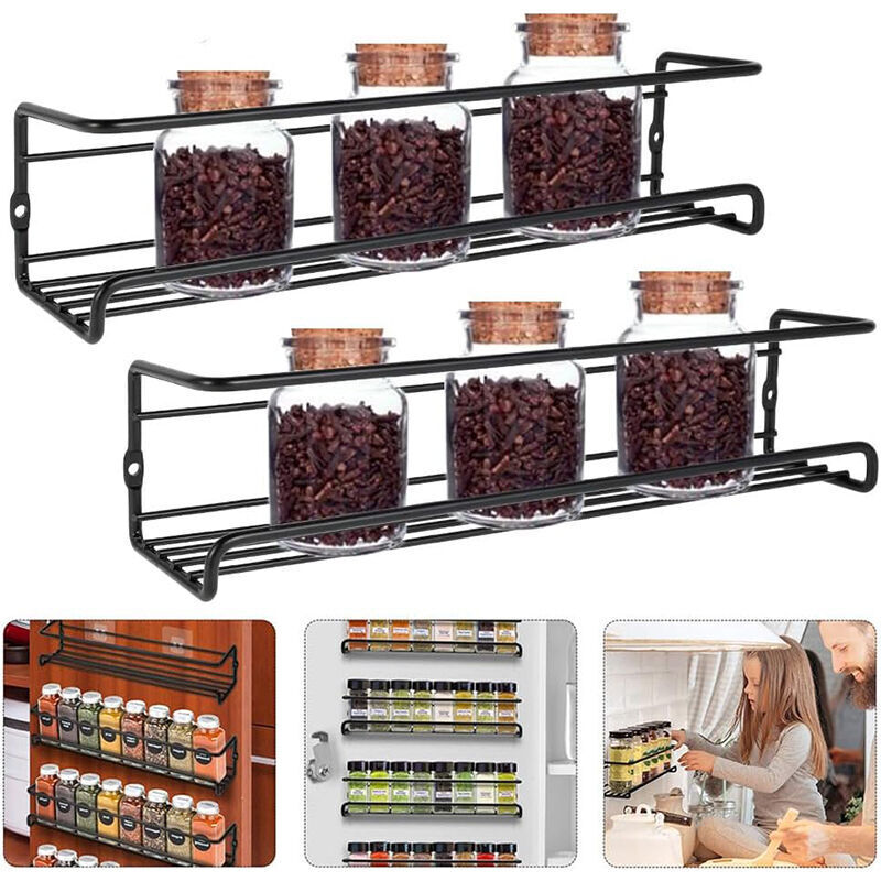 Meuble de rangement pour épices de cuisine, sans perçage, 29 x 6,5 x 6 cm (noir, 2 pièces)