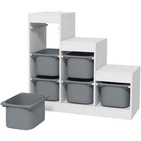 Meuble de rangement pour jouets des enfants avec 6 bacs amovibles, 3 niveaux de rangement, 96 x 38,5 x 90, gris