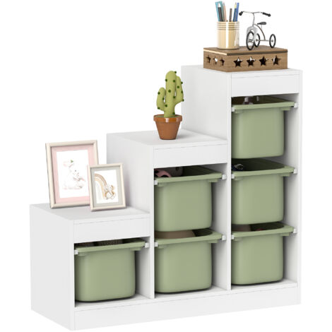 Meuble de rangement pour jouets des enfants avec 6 bacs amovibles, 3 niveaux de rangement, 96 x 38,5 x 90, vert