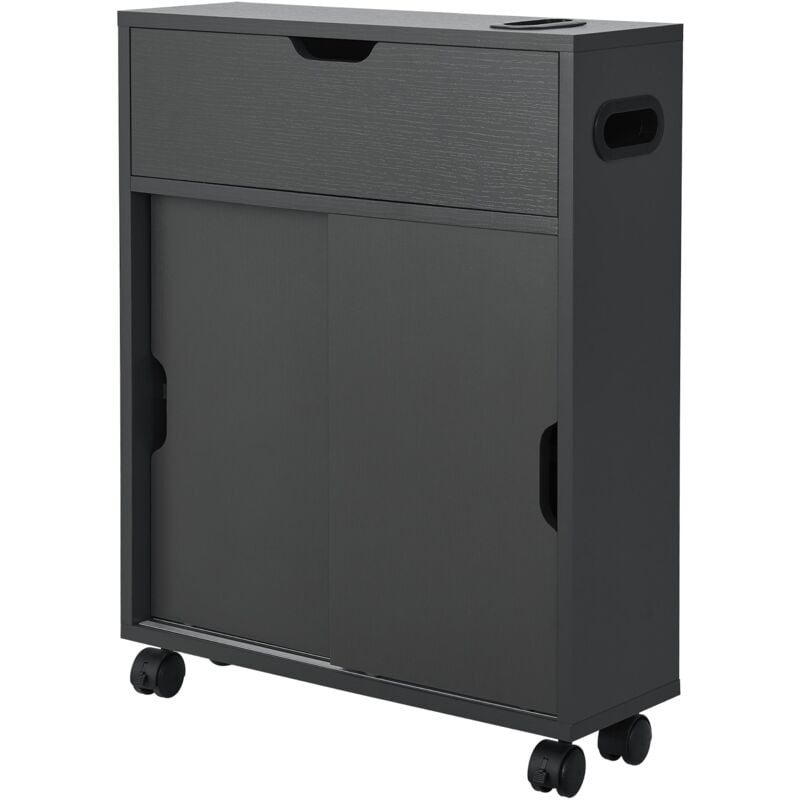Meuble de rangement pour salle de bain 67 x 52 x 17 cm à portes coulissantes gris foncé