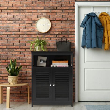 Meuble de Rangement pour Salle de Bain Meuble sur Pieds en Bois avec Placard 2 Portes pour Salle de Bain Salon Chambre Noir