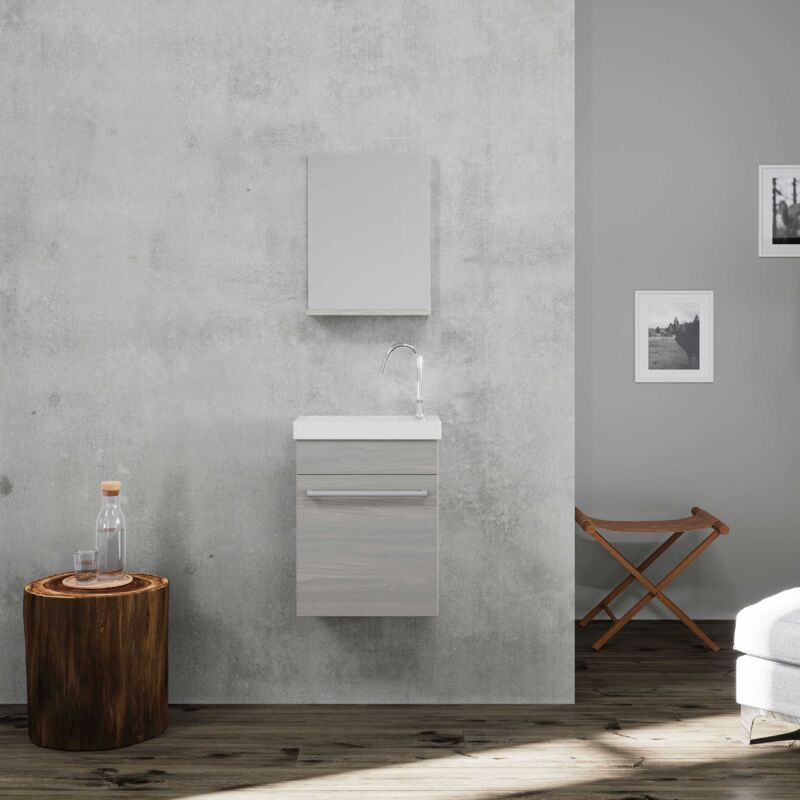 Kiamami Valentina - Meuble De Rangement Pour Salle De Bain Suspendu 42Cm Gris Aspect Bois Smart