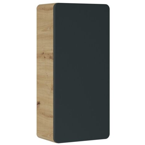 Meuble de rangement salle de bain ERBANO – 1 porte – 35x75 cm – Chêne clair et gris anthracite