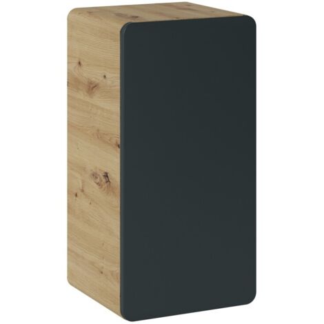 Meuble de rangement salle de bain ERBANO – 1 porte – Coloris chêne clair et gris anthracite – H68 cm – À suspendre