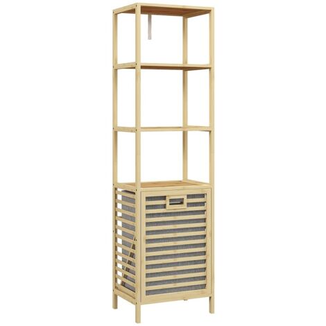 Meuble de rangement salle de bain - Étagère chaussures bambou naturel 160cm, 3 étagères, panier, anti-basculement, gain de place
