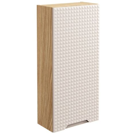 Meuble de rangement salle de bain VELNIA – 1 porte – 35 x 19 cm – Coloris chêne clair et beige – À suspendre