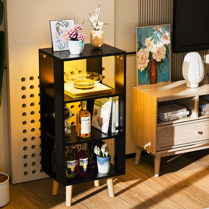 Meuble de Rangement Scandinave à led - 3 Étages Ouverts avec Éclairage rgb Structure Renforcée 90kg en Panneau mdf (Design Parisien)
