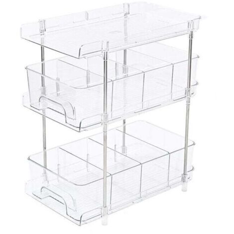 Meuble de rangement sous évier cuisine et salle de bain – étagère coulissante 3 niveaux, multifonctionnel Ortviai