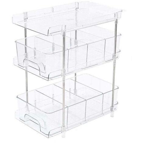 Meuble de rangement sous évier.Boîte de rangement cosmétique de bureau.Organisateur sous Évier Cuisine. Étagère Placard sous Évier Coulissant Multifonctionnelle Salle de Bain -Clair[Trois couches] Deu
