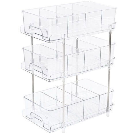Meuble de rangement sous évier,Boîte de rangement cosmétique de bureau，Organisateur sous Évier Cuisine, Étagère Placard sous Évier Coulissant Multifonctionnelle Salle de Bain -Clair[Trois couches]Troi