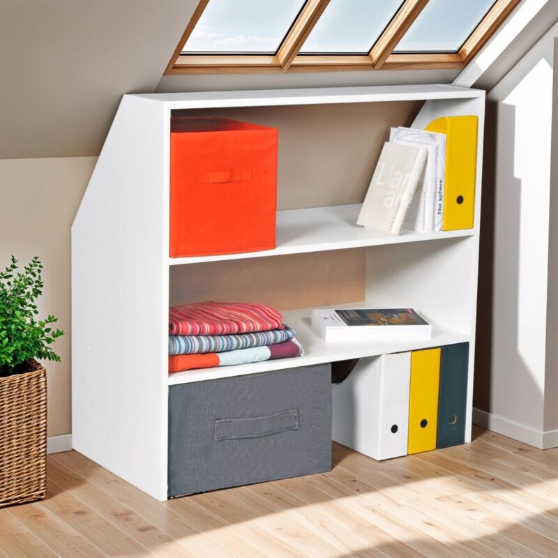 Meuble de rangement sous pente alix, h. 100 x l. 100 x p. 50 cm, Blanc/