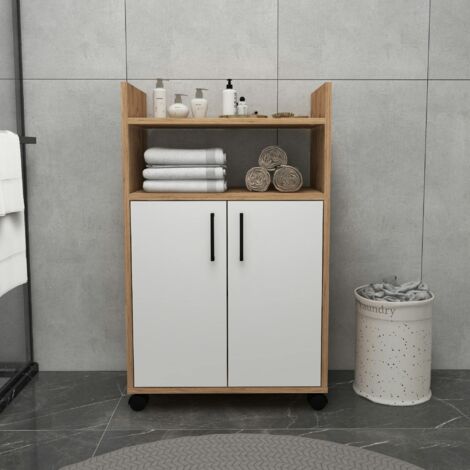 Meuble de rangement sur roulettes 2 portes blanches MARFA