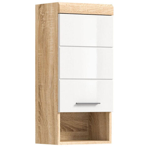 Meuble de rangement suspendu 1 porte chêne clair et blanc - LAMBY