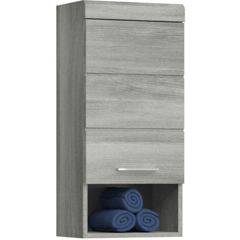 Meuble de rangement suspendu 1 porte décor chêne grisé - SOULT