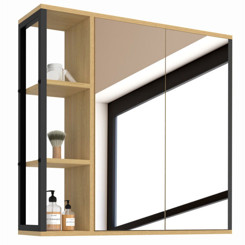 Meuble de rangement suspendu avec miroir et étagères pour salle de bain detroit design industriel