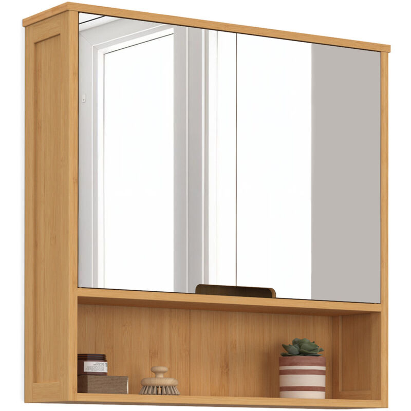 Meuble de rangement suspendu avec miroir pour salle de bain bambou bea
