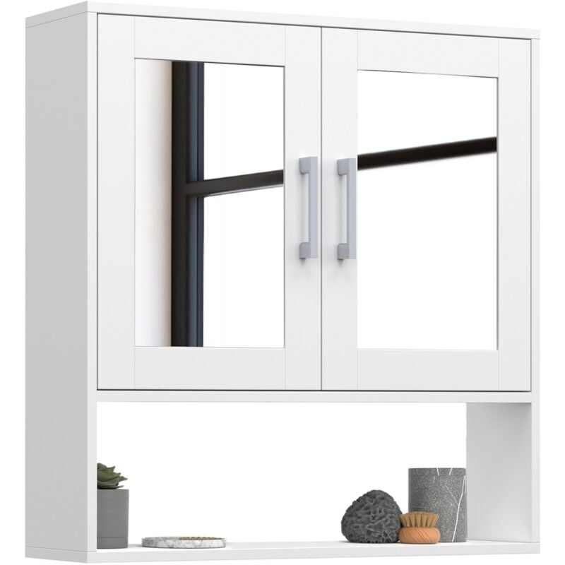 Meuble de rangement suspendu avec miroir pour salle de bain waldo blanc