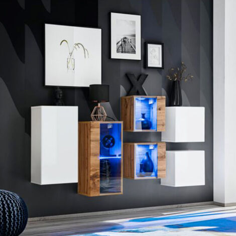 Meuble de Rangement "Switch SBIV" 320cm Blanc & Naturel