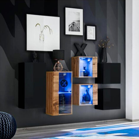 Meuble de Rangement "Switch SBIV" 320cm Noir & Naturel